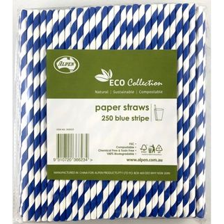 Picture of Paper Straws Blue Stripe 205mm