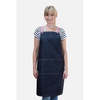 Picture of Archie Denim Bib Apron w Grapefruit Pink Tie